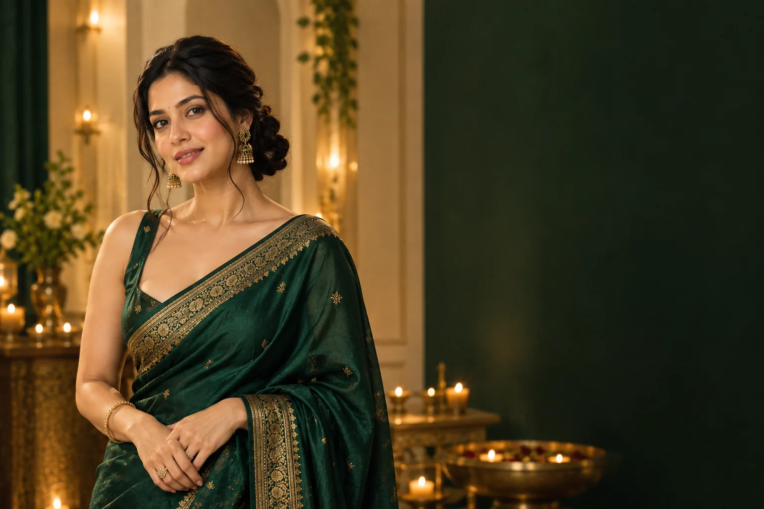 Festive evening radiance with warm candlelight and gold detail