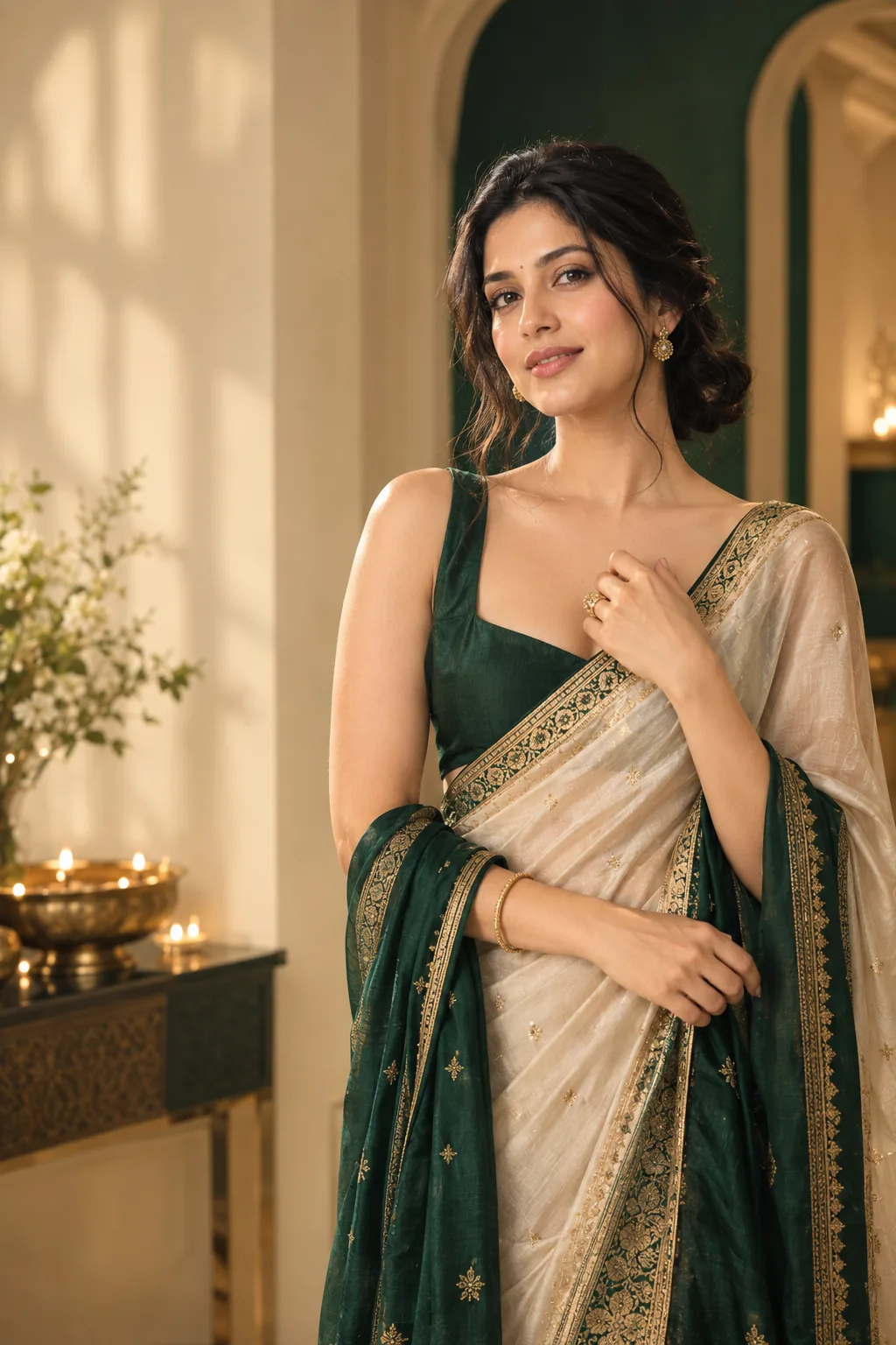 A close, natural portrait of Indian skin before a festive celebration